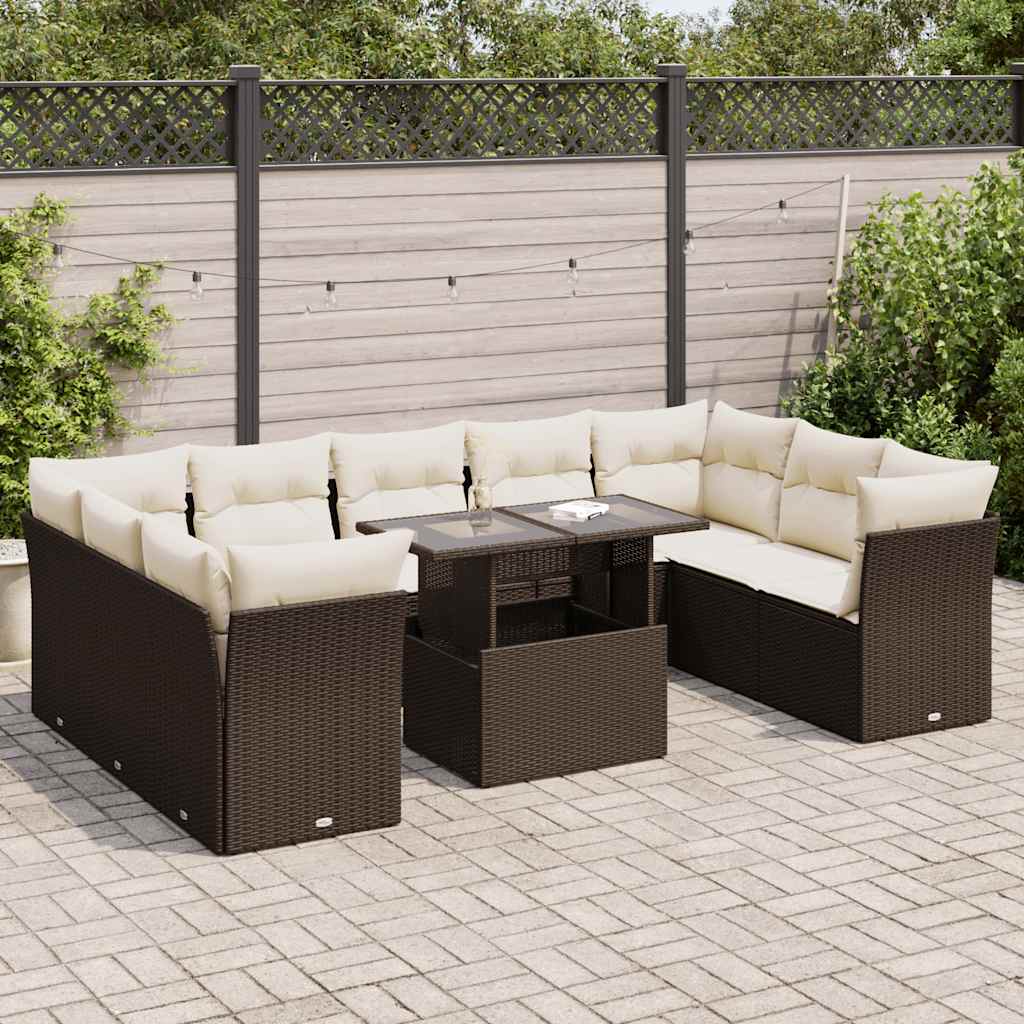 vidaXL Set canapele de grădină cu perne, 10 piese, maro, poliratan