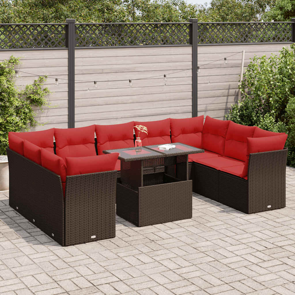 vidaXL Set canapele de grădină cu perne, 10 piese, maro, poliratan