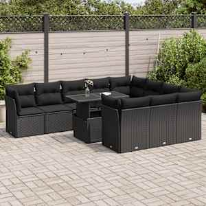 Vrtna sedežna garnitura 11-delna z blazinami črn poli ratan