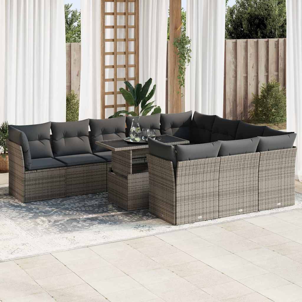 vidaXL Set canapele de grădină cu perne, 11 piese, gri, poliratan