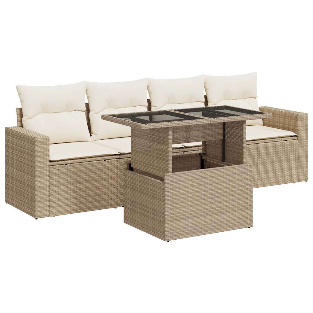 Thumbnail - vidaXL 5-tlg. Garten-Sofagarnitur mit Kissen Beige Poly Rattan