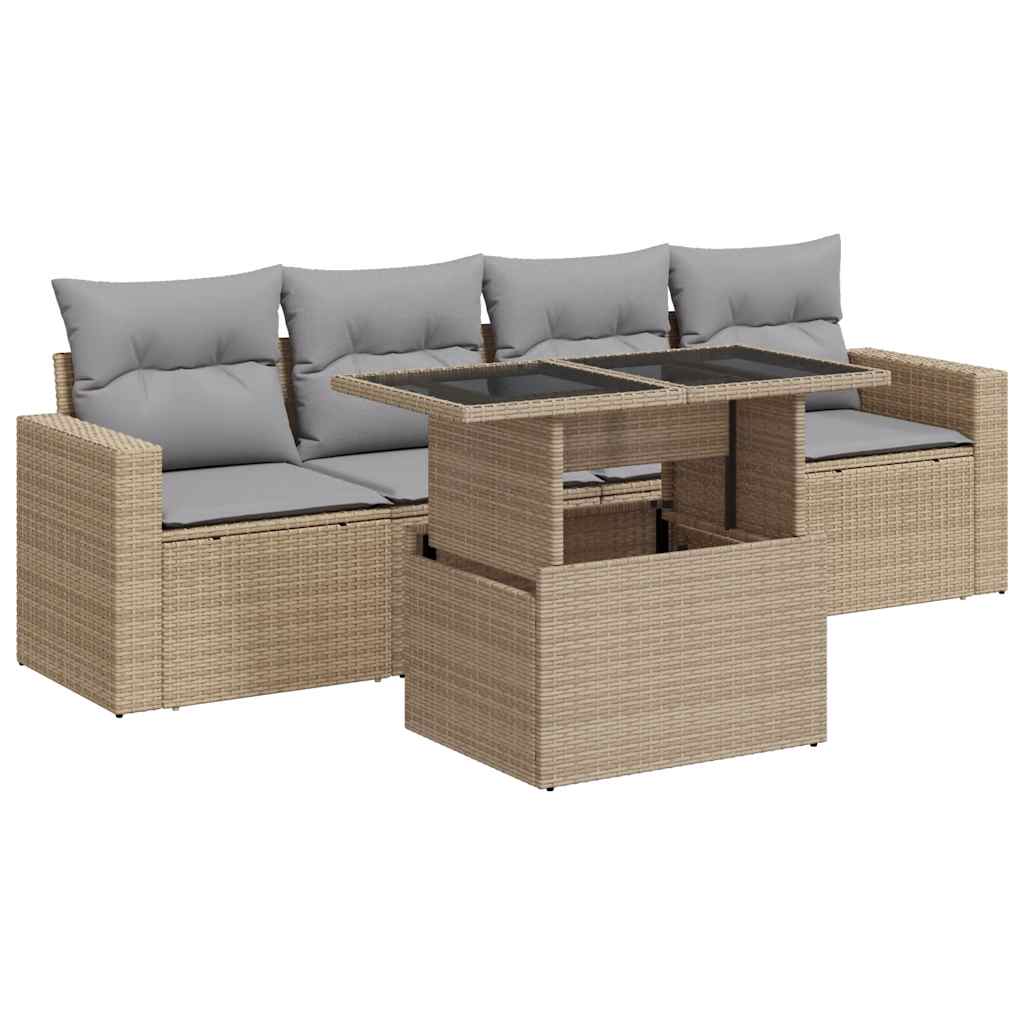 Thumbnail - vidaXL 5-tlg. Garten-Sofagarnitur mit Kissen Beige Poly Rattan