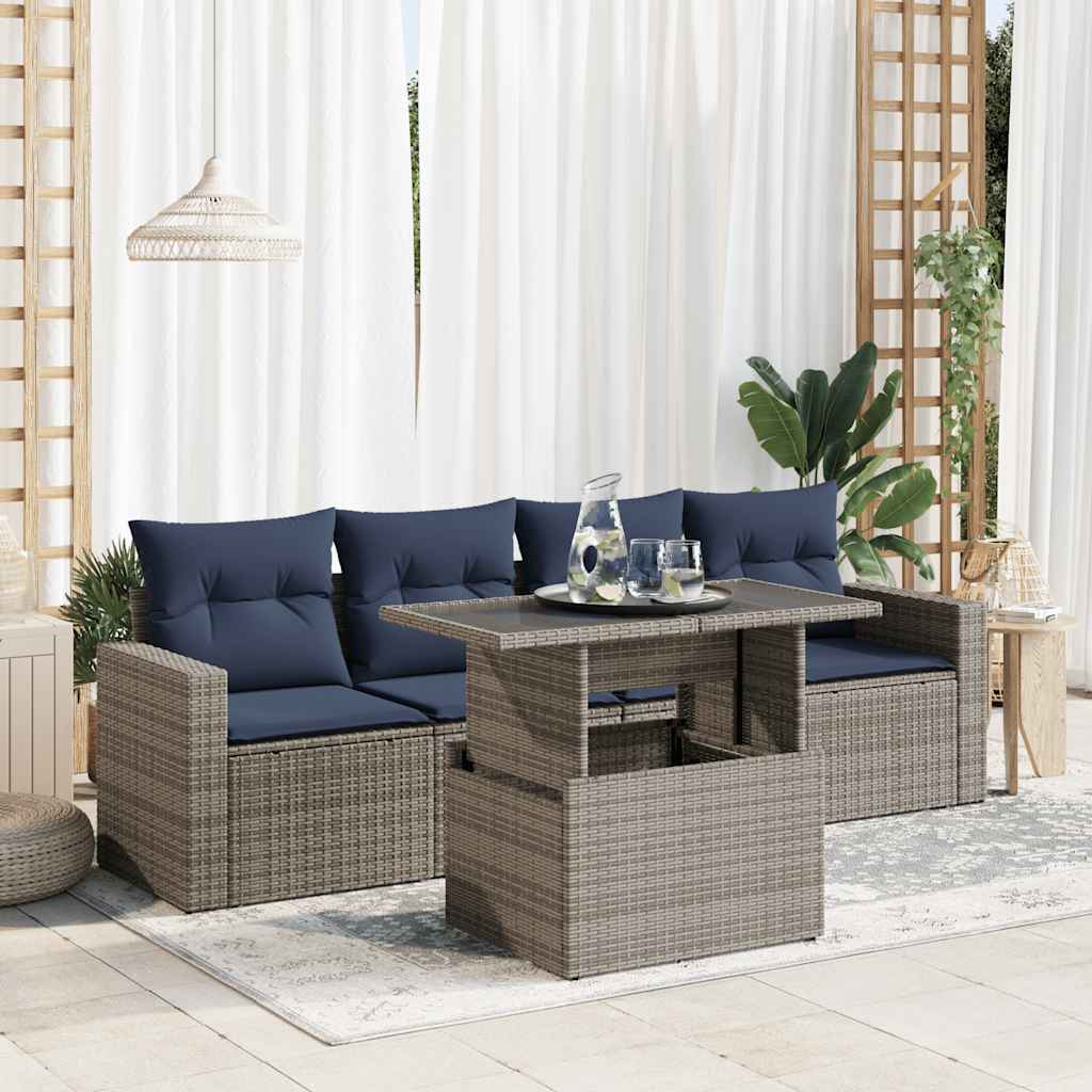vidaXL Set canapea de grădină cu perne, 5 piese, poliratan/lemn acacia