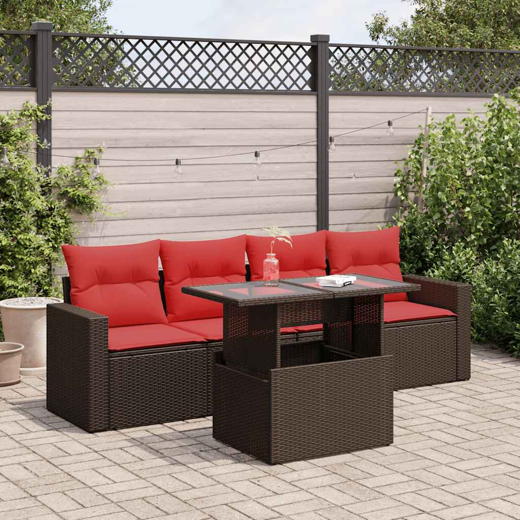 vidaXL Set canapele de grădină cu perne, 5 piese, maro, poliratan