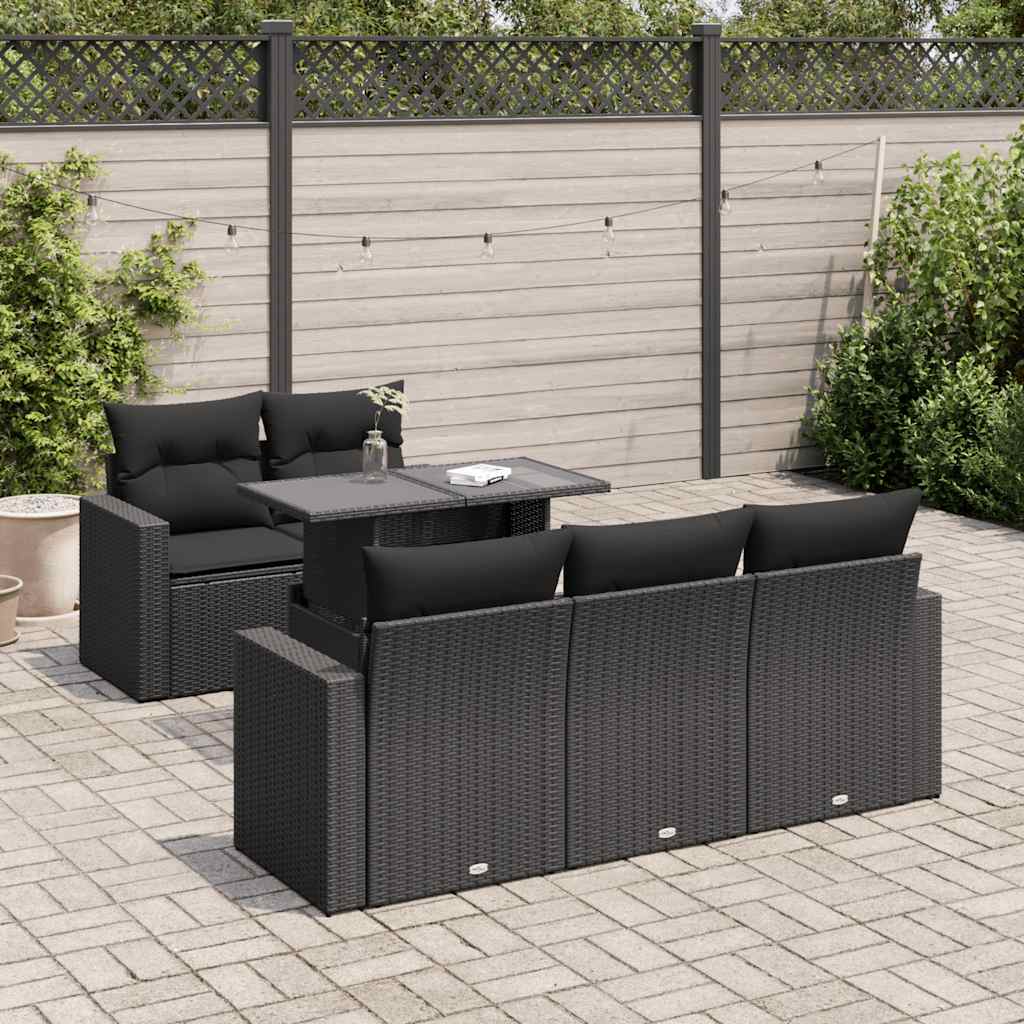 vidaXL Set mobilier de grădină cu perne, 6 piese, negru, poliratan