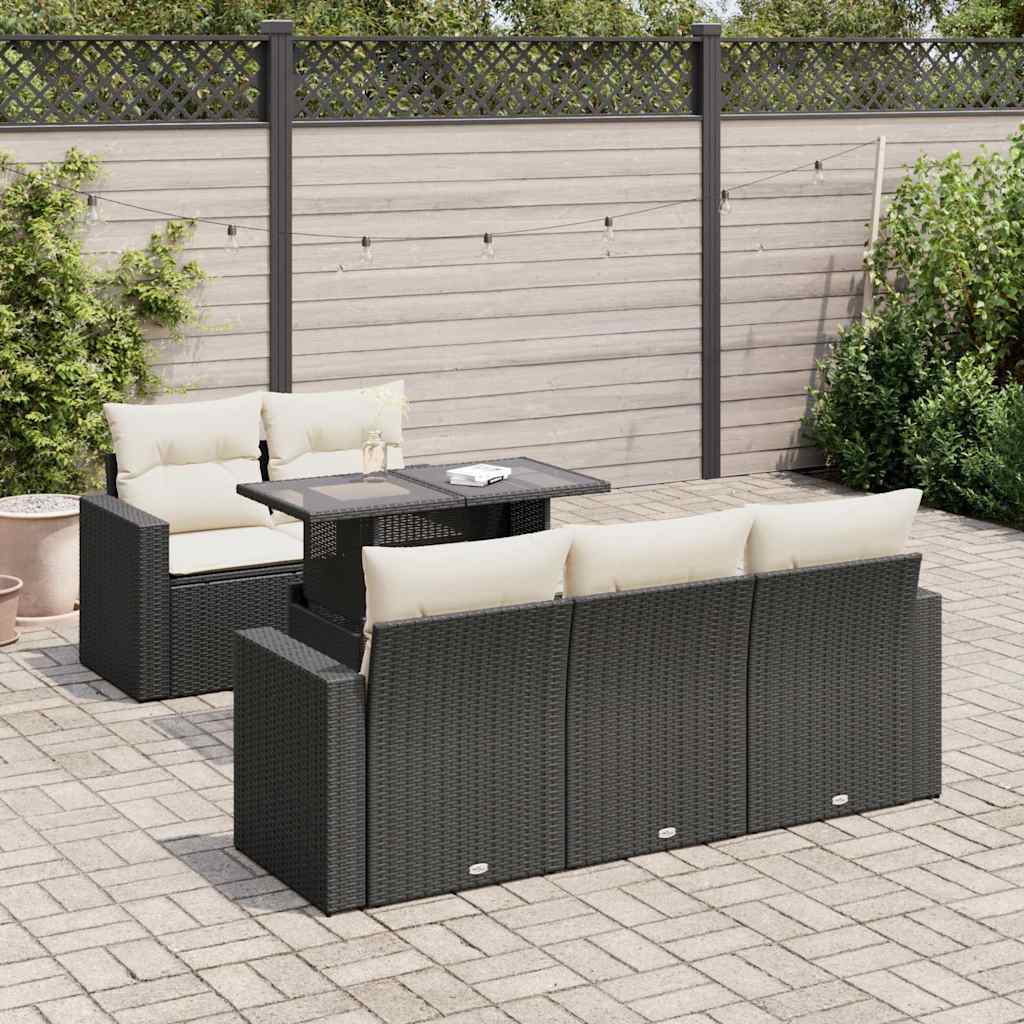 6-tlg. Garten-Sofagarnitur mit Kissen Schwarz Poly Rattan