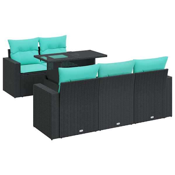 vidaXL 6-osaline aiadiivani komplekt patjadega, must, rotang/akaatsia