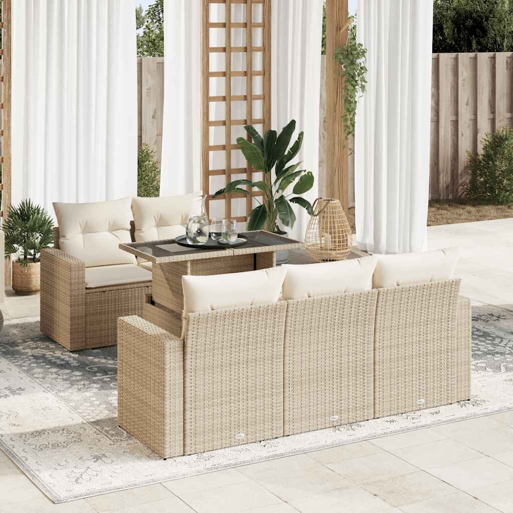 vidaXL 6-tlg. Garten-Sofagarnitur mit Kissen Beige Poly Rattan