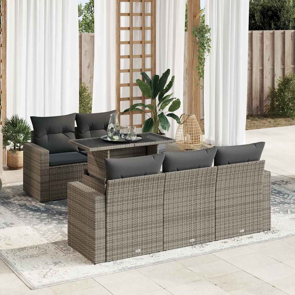 vidaXL 6-tlg. Garten-Sofagarnitur mit Kissen Grau Poly Rattan