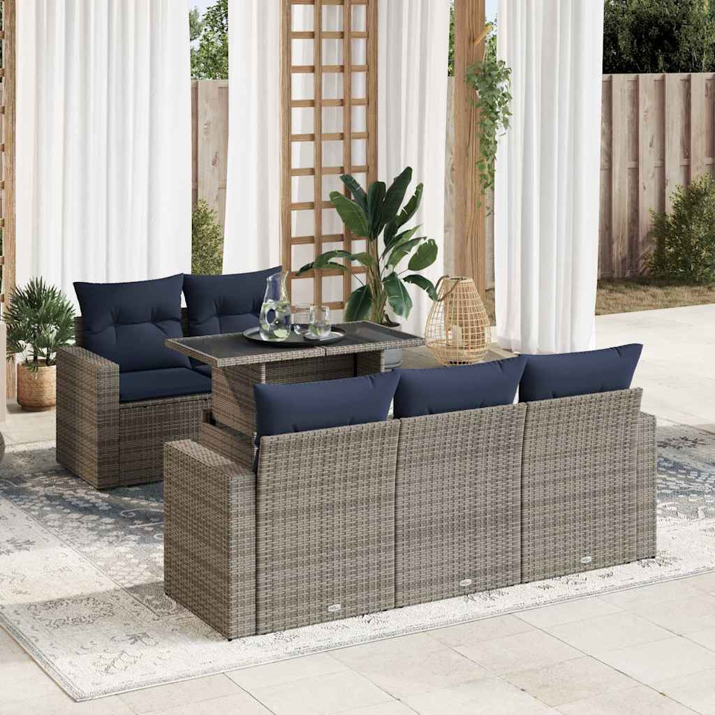 vidaXL Set mobilier grădină cu perne 6 piese gri poliratan/lemn acacia