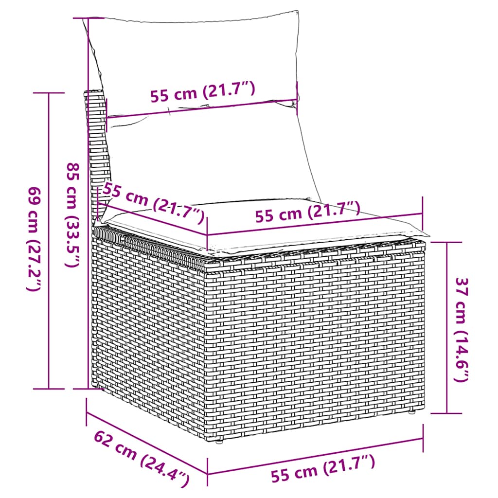6dílná zahradní sedací souprava s poduškami hnědá polyratan - obrázek 14