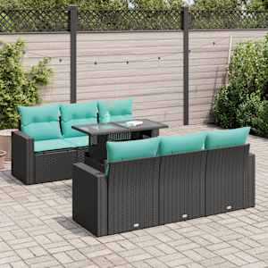 Vrtna sedežna garnitura z blazinami 7-delna črn ratan/akacija