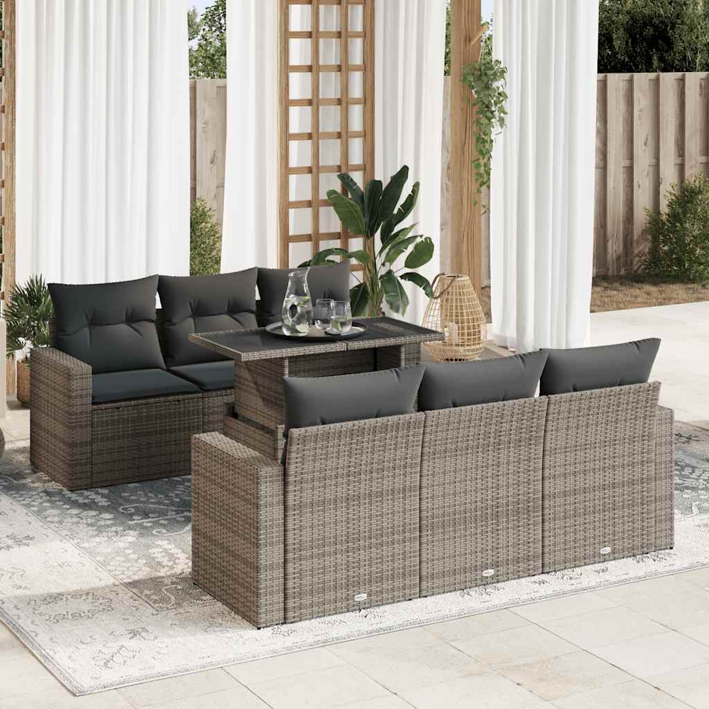 vidaXL 7-tlg. Garten-Sofagarnitur mit Kissen Grau Poly Rattan