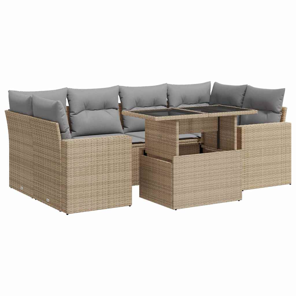 Thumbnail - vidaXL 7-tlg. Garten-Sofagarnitur mit Kissen Beige Poly Rattan
