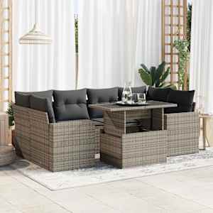 Vrtna sedežna garnitura 7-delna z blazinami siv poli ratan