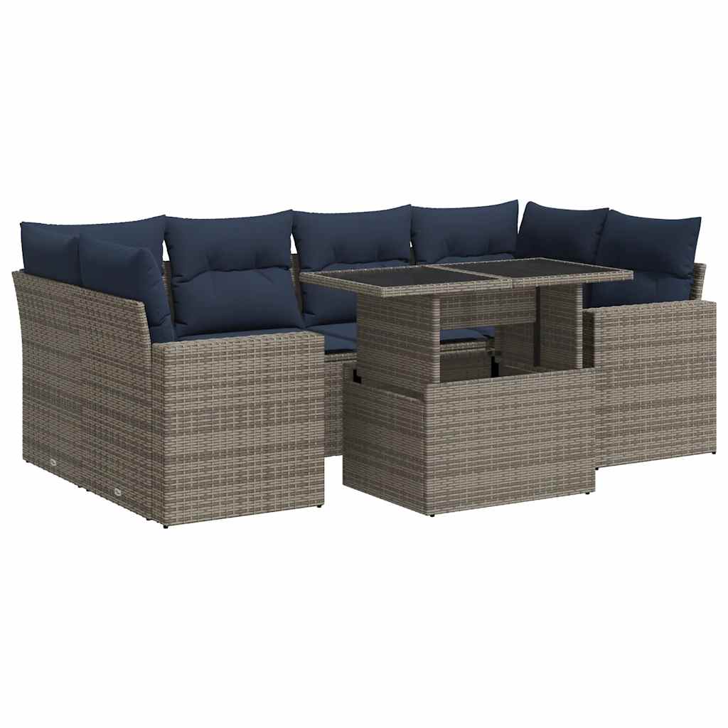 Thumbnail - vidaXL 7-tlg. Garten-Sofagarnitur mit Kissen Grau Poly Rattan Akazie