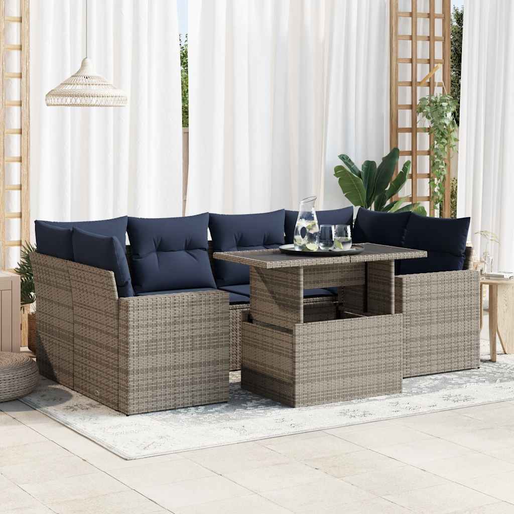 Thumbnail - vidaXL 7-tlg. Garten-Sofagarnitur mit Kissen Grau Poly Rattan Akazie