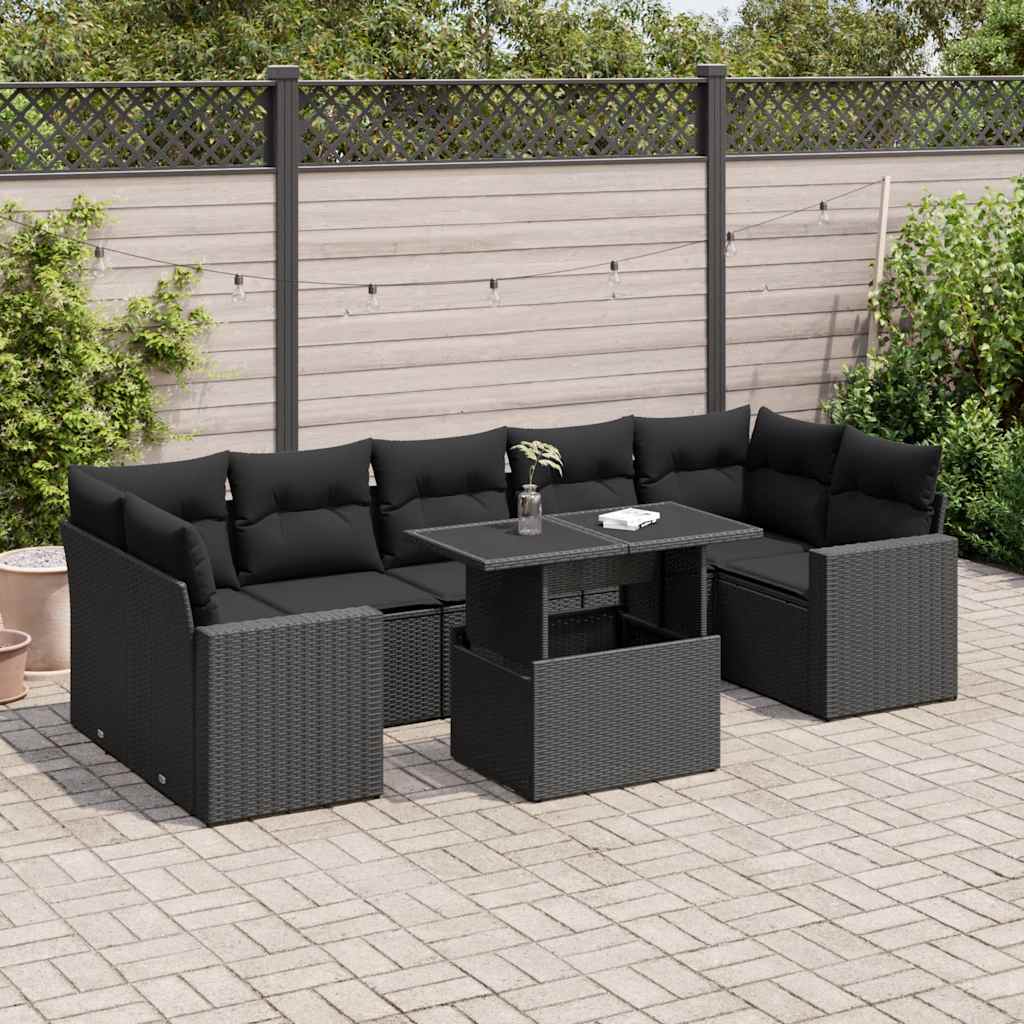 vidaXL Set mobilier de grădină cu perne, 8 piese, negru, poliratan