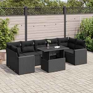 Vrtna sedežna garnitura 8-delna z blazinami črn poli ratan