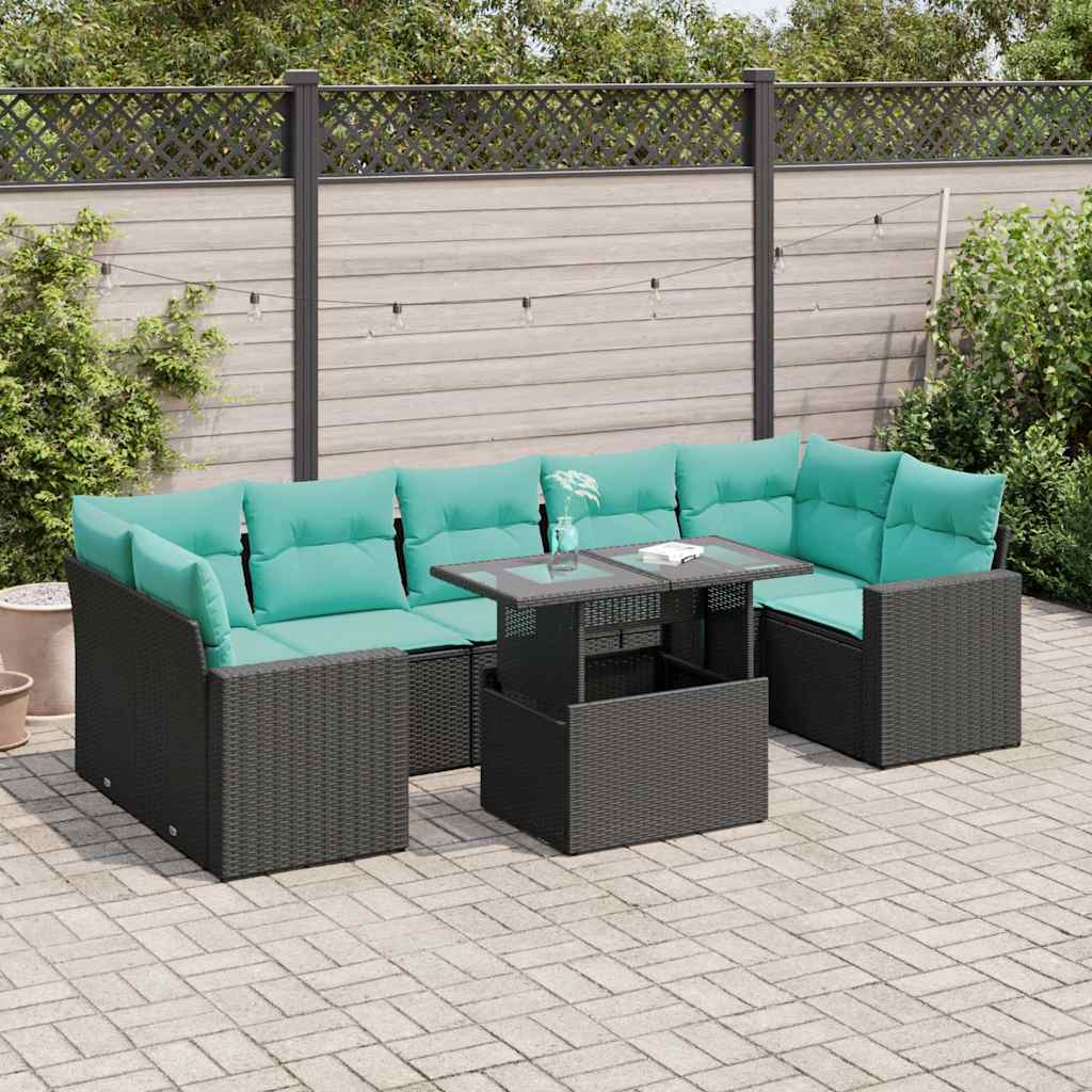 vidaXL 8-tlg. Garten-Sofagarnitur mit Kissen Schwarz Poly Rattan