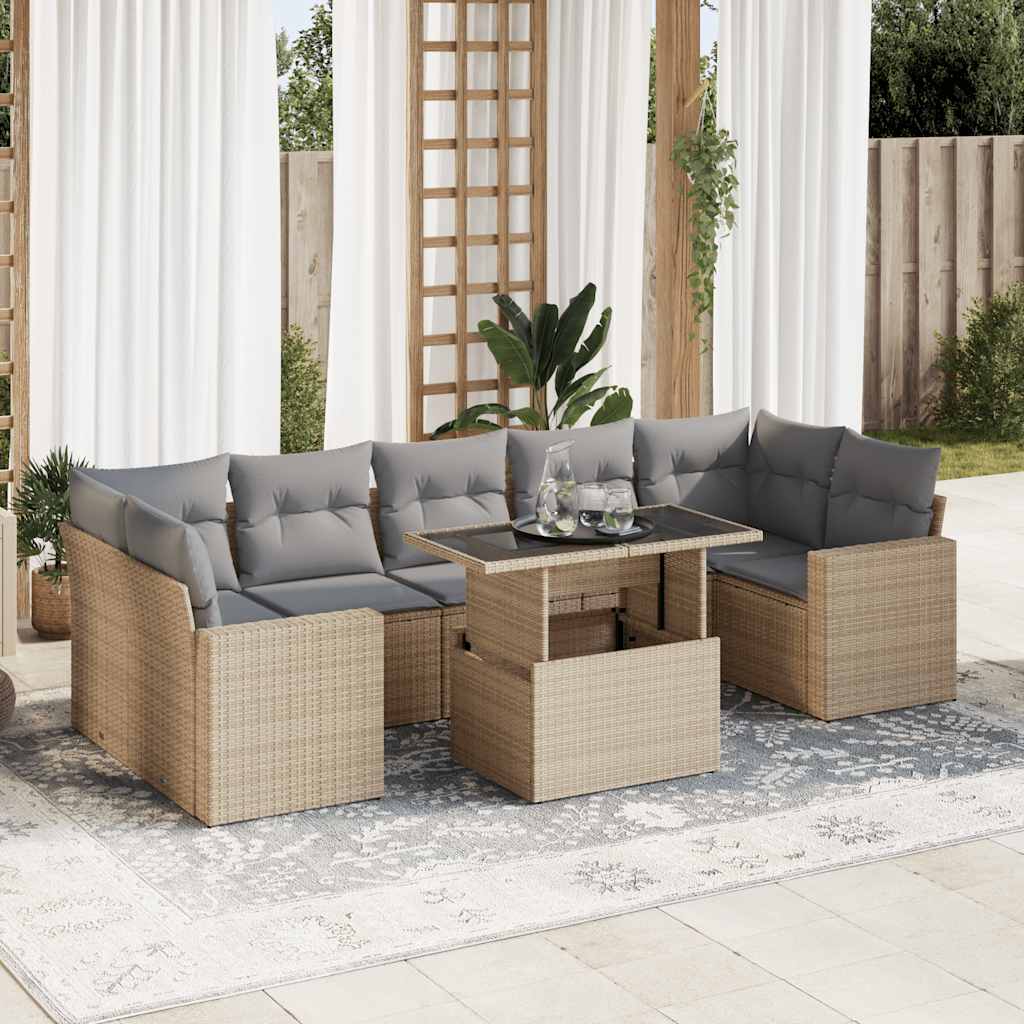 vidaXL Set canapele de grădină, 8 piese, cu perne, bej, poliratan