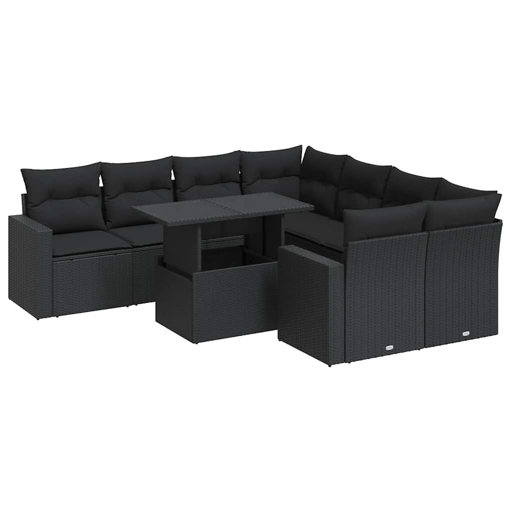 Thumbnail - vidaXL 9-tlg. Garten-Sofagarnitur mit Kissen Schwarz Poly Rattan