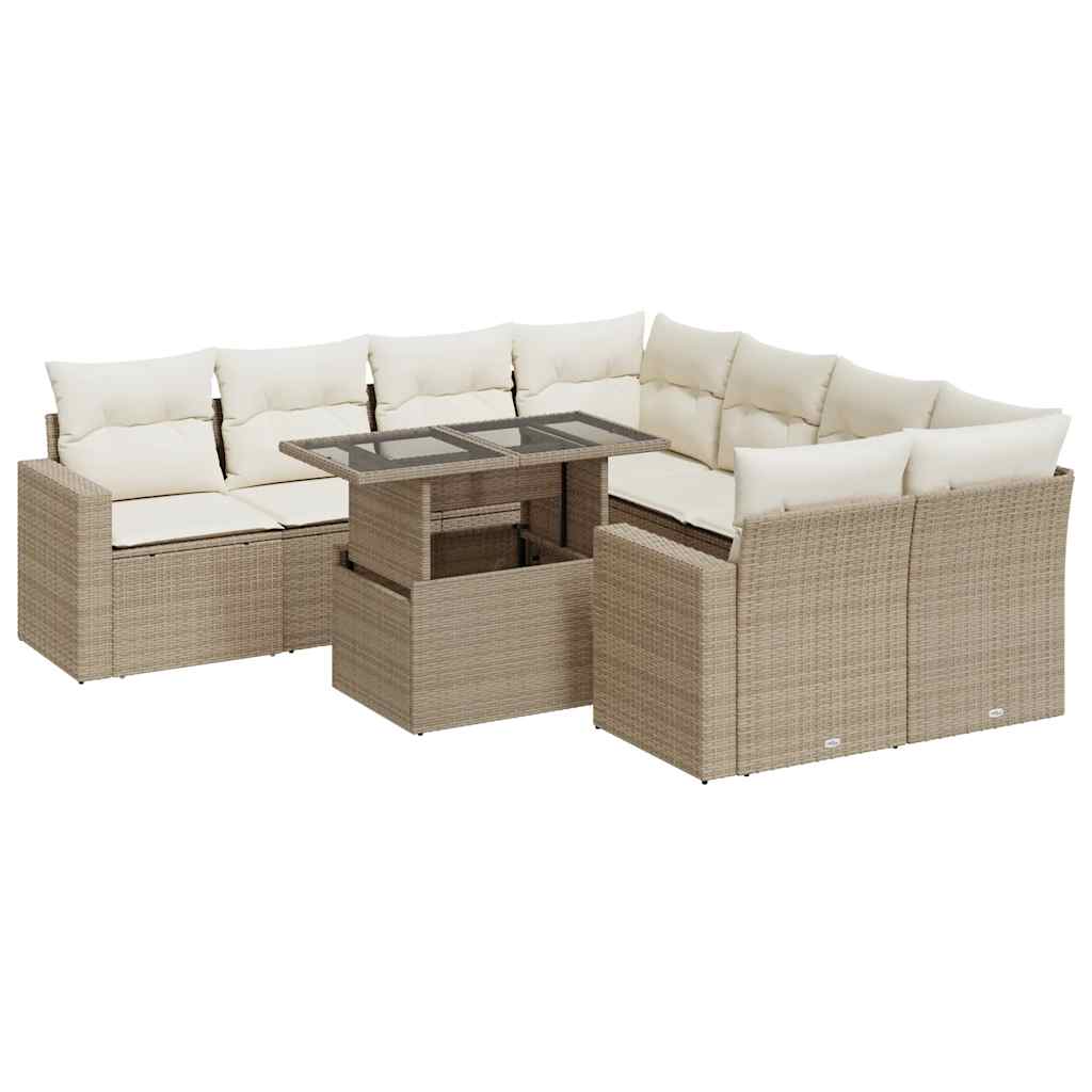 Thumbnail - vidaXL 9-tlg. Garten-Sofagarnitur mit Kissen Beige Poly Rattan