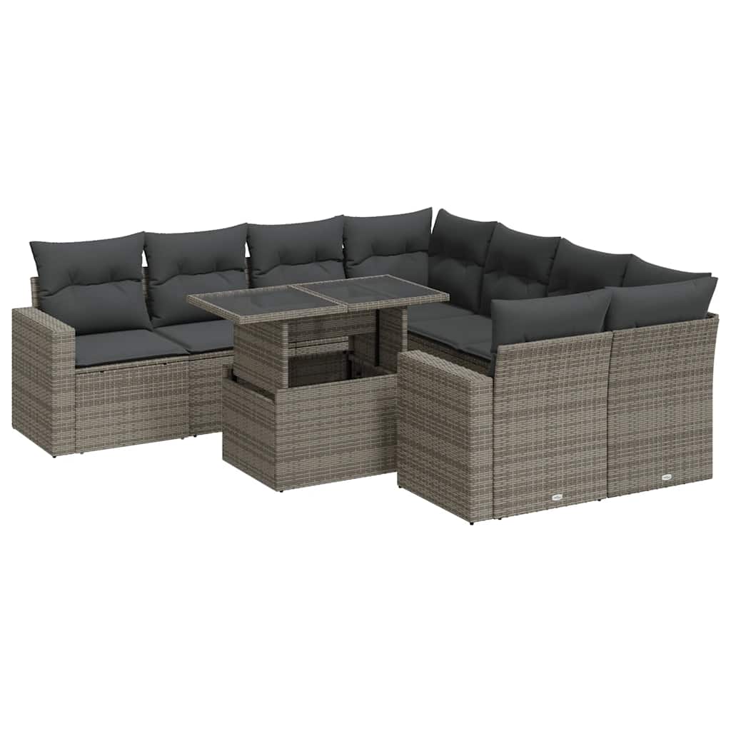 Thumbnail - vidaXL 9-tlg. Garten-Sofagarnitur mit Kissen Grau Poly Rattan