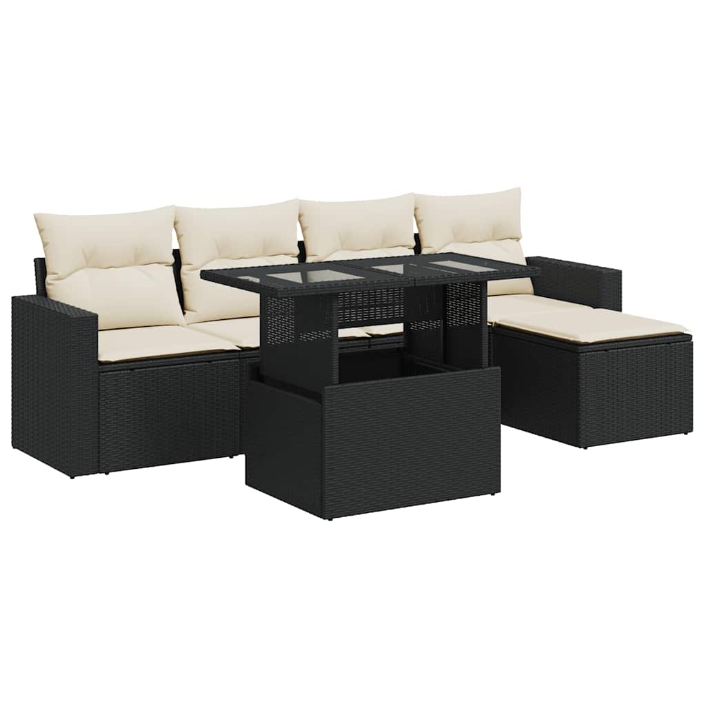 Thumbnail - vidaXL 6-tlg. Garten-Sofagarnitur mit Kissen Schwarz Poly Rattan