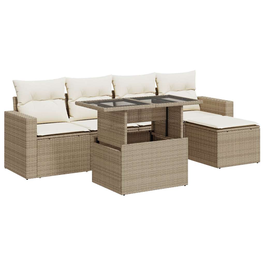 Thumbnail - vidaXL 6-tlg. Garten-Sofagarnitur mit Kissen Beige Poly Rattan