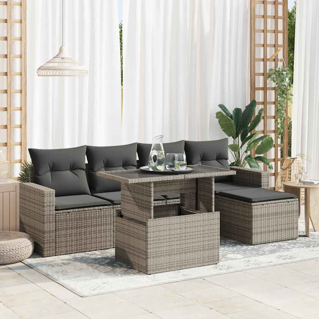 vidaXL 6-tlg. Garten-Sofagarnitur mit Kissen Grau Poly Rattan