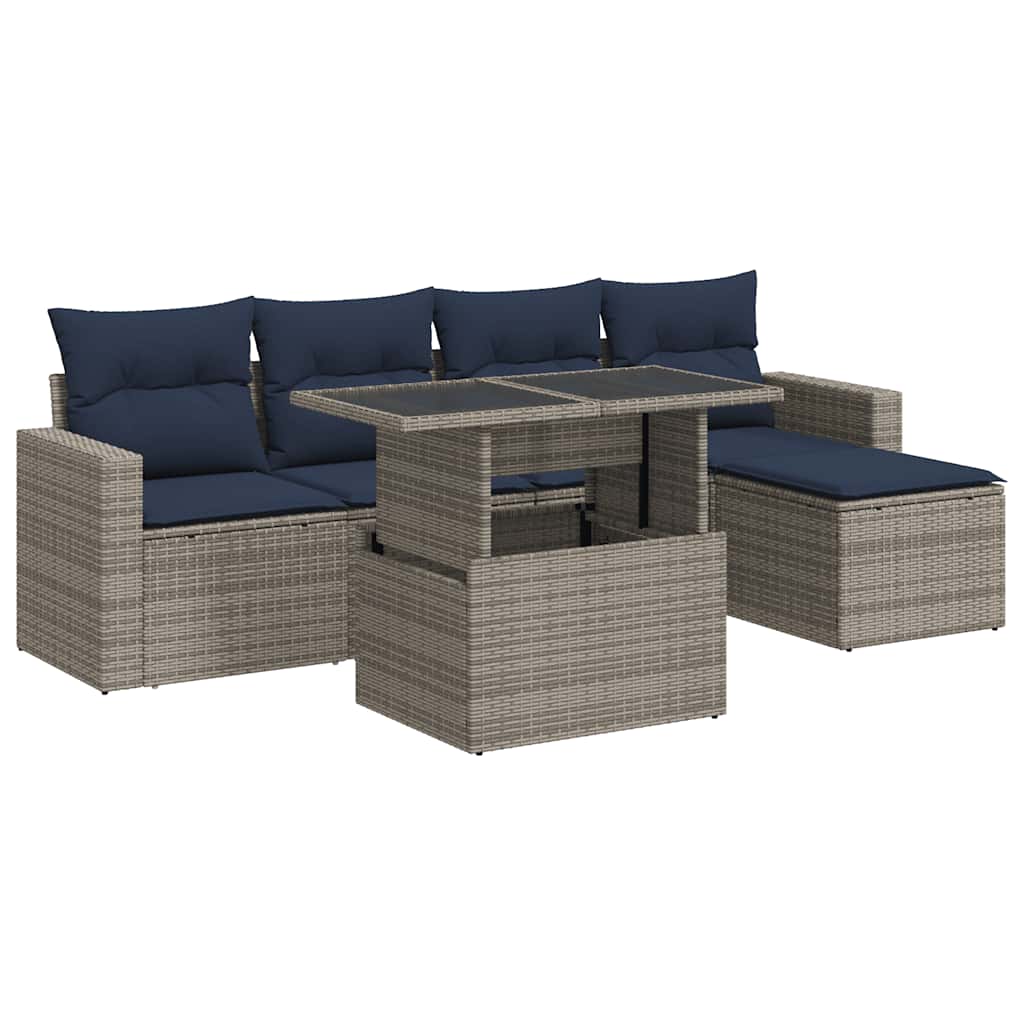 vidaXL 6-dijelni set vrtnih sofa poliratan i bagrem s jastucima sivi-image-3326302