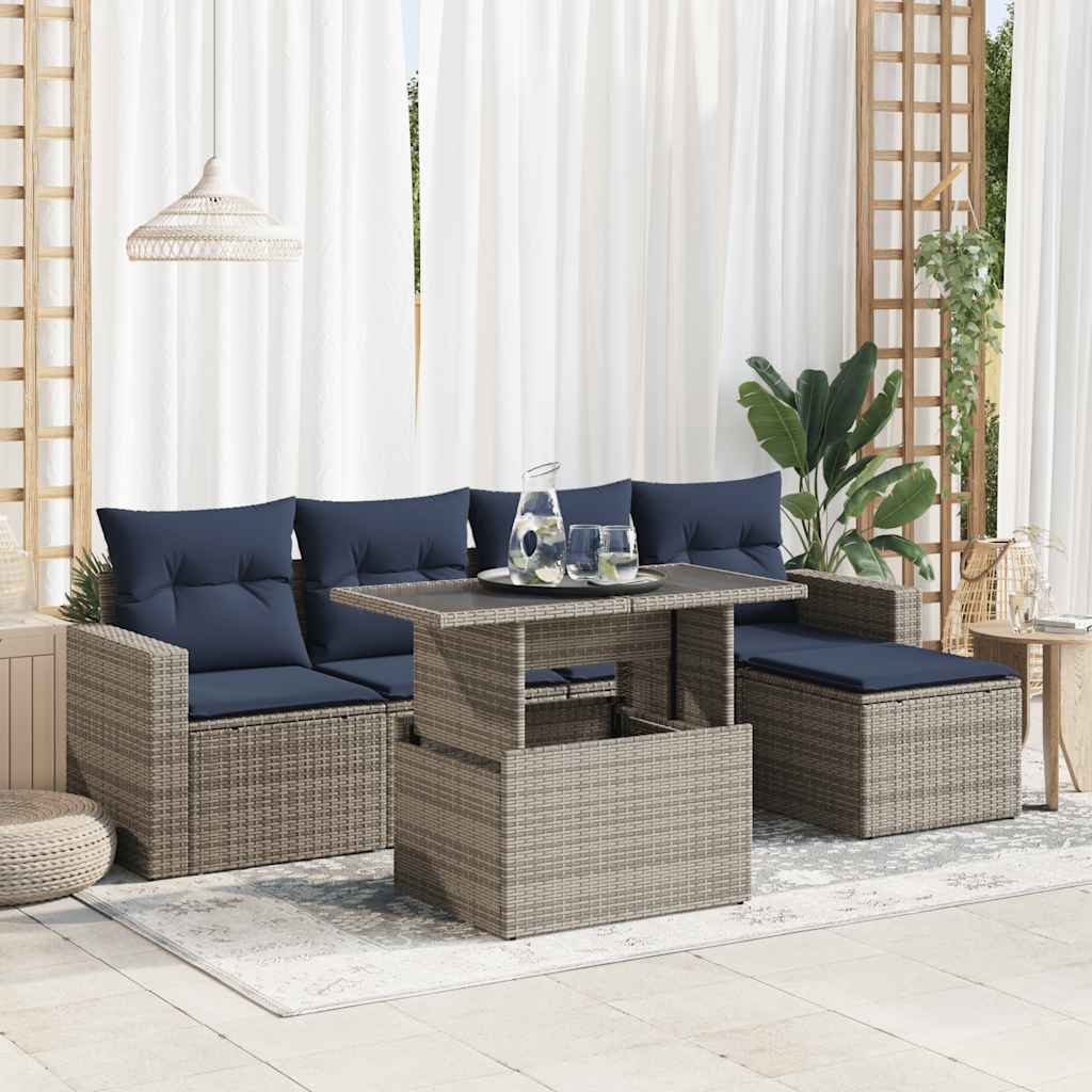 vidaXL Set mobilier grădină cu perne 6 piese gri poliratan/lemn acacia