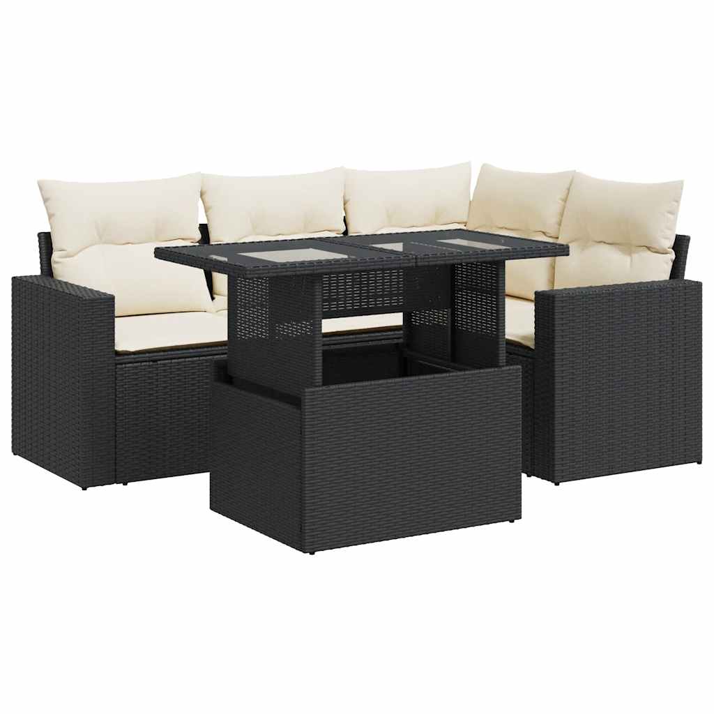 Thumbnail - vidaXL 5-tlg. Garten-Sofagarnitur mit Kissen Schwarz Poly Rattan
