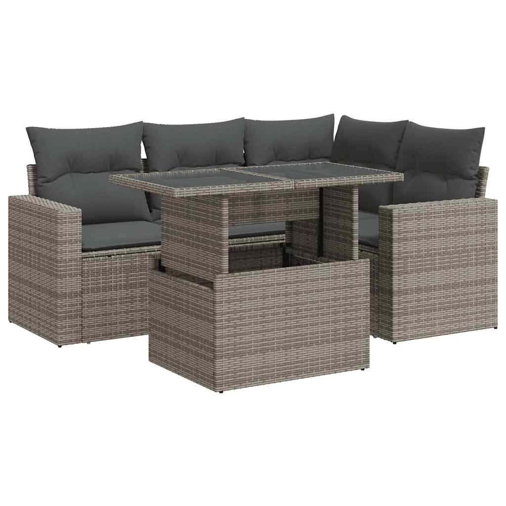 Thumbnail - vidaXL 5-tlg. Garten-Sofagarnitur mit Kissen Grau Poly Rattan