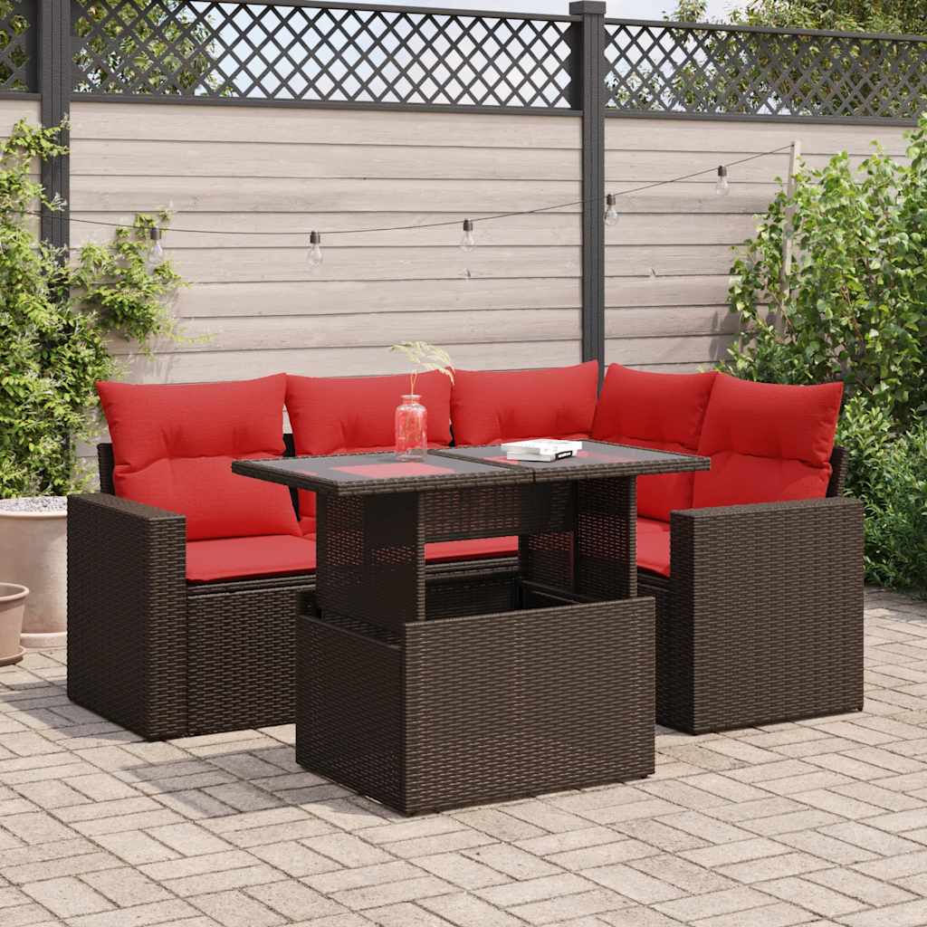 vidaXL Set canapele de grădină cu perne, 5 piese, maro, poliratan