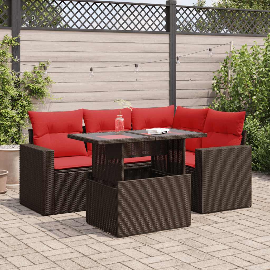 vidaXL Set canapele de grădină cu perne, 5 piese, maro, poliratan