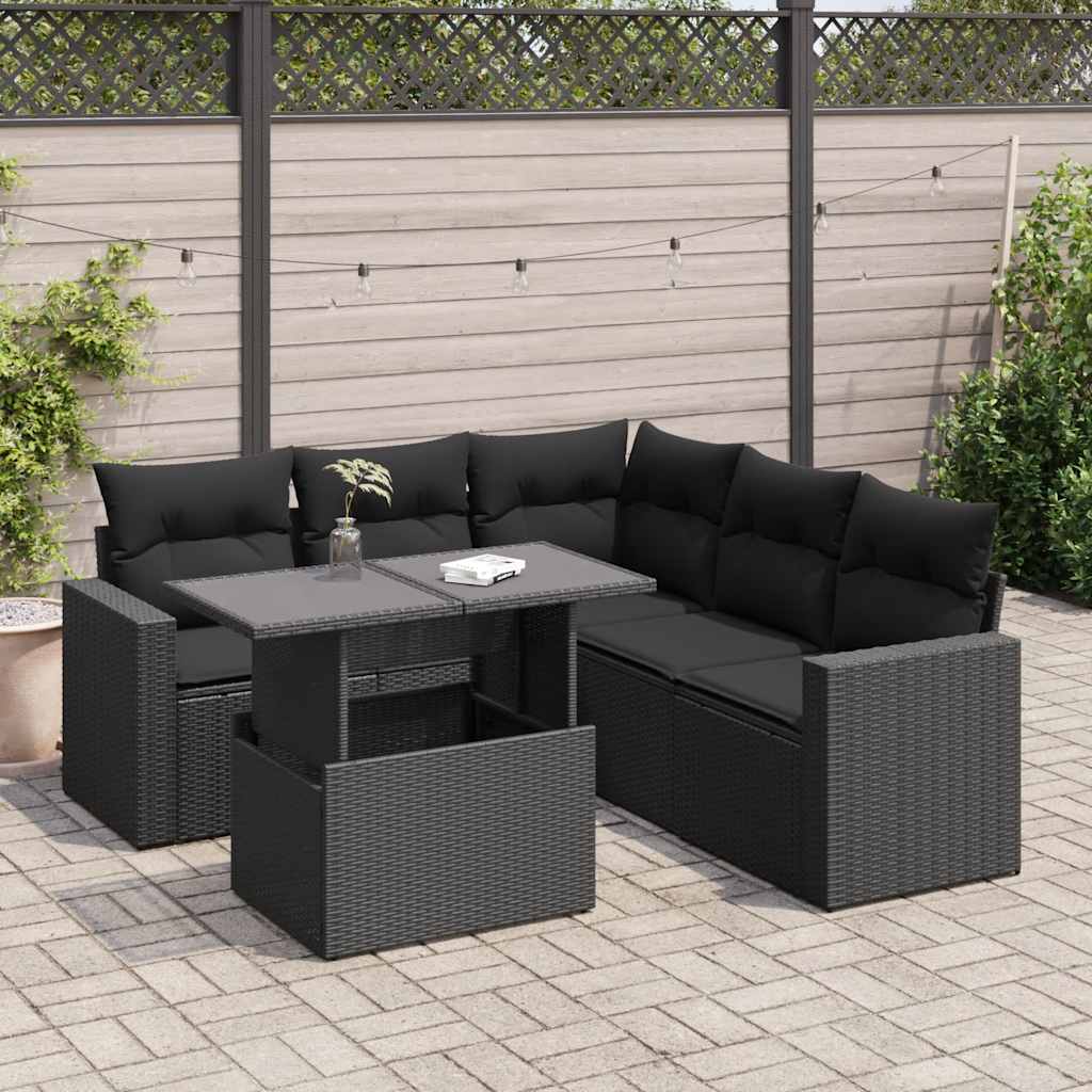 vidaXL 6-tlg. Garten-Sofagarnitur mit Kissen Schwarz Poly Rattan