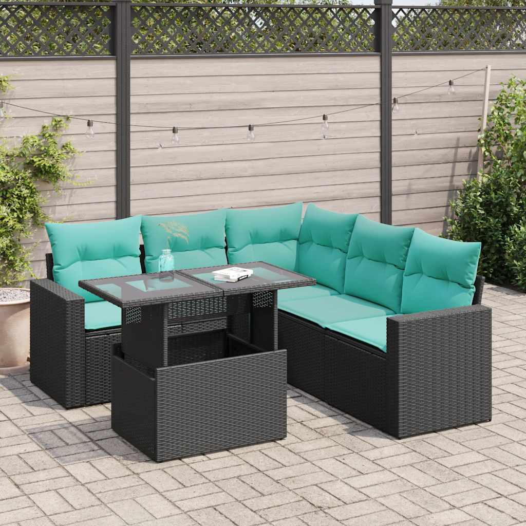 vidaXL 6-tlg. Garten-Sofagarnitur mit Kissen Schwarz Poly Rattan