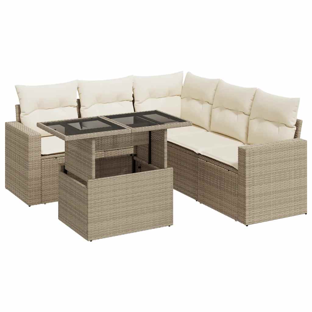 Thumbnail - vidaXL 6-tlg. Garten-Sofagarnitur mit Kissen Beige Poly Rattan