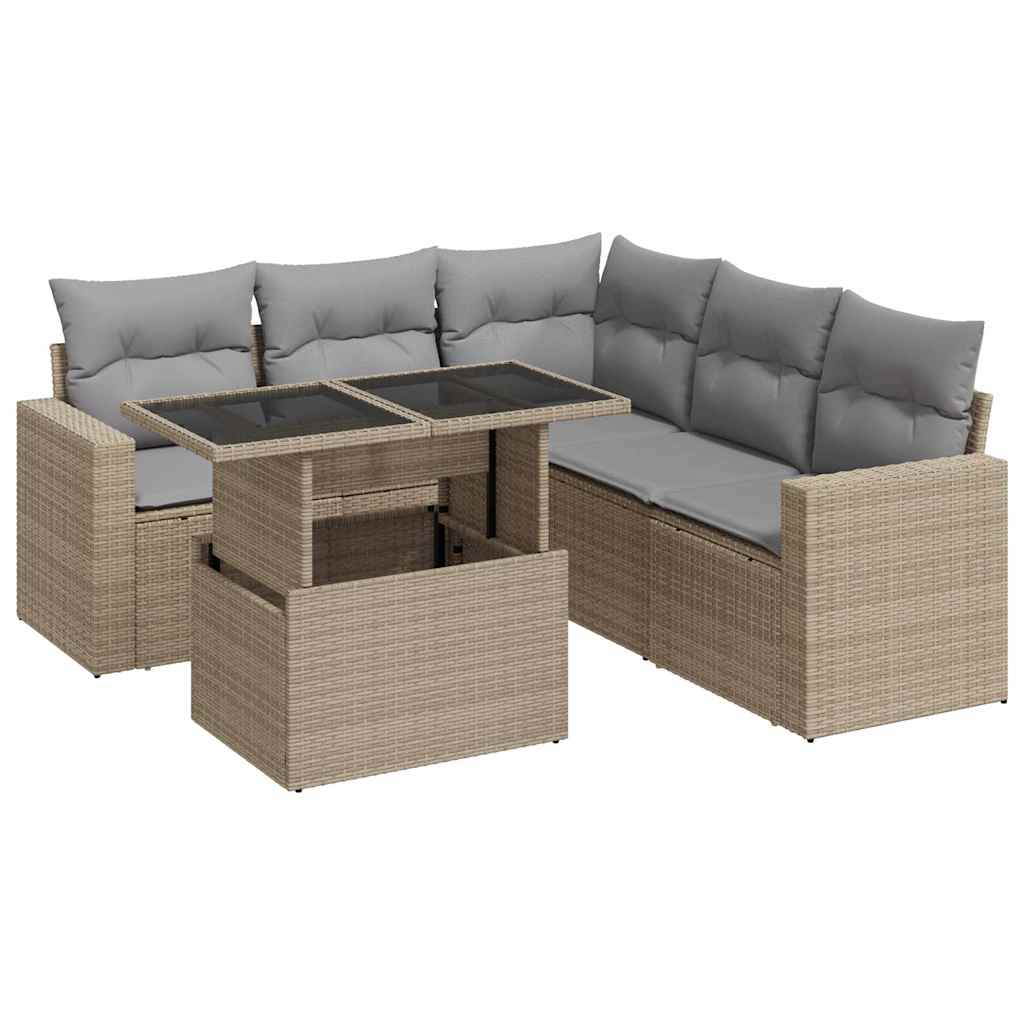 Thumbnail - vidaXL 6-tlg. Garten-Sofagarnitur mit Kissen Beige Poly Rattan