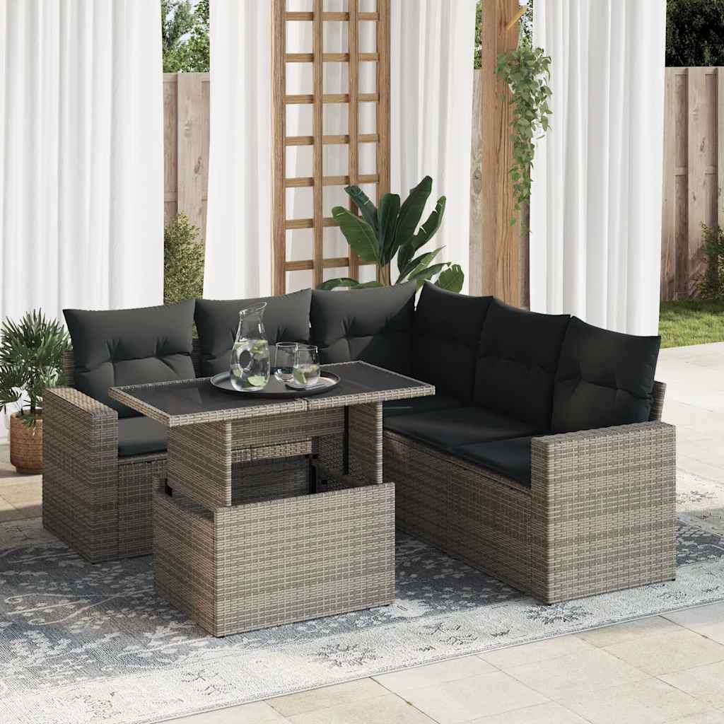 vidaXL 6-tlg. Garten-Sofagarnitur mit Kissen Grau Poly Rattan