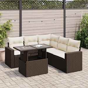 Vrtna sedežna garnitura 6-delna z blazinami rjav poli ratan