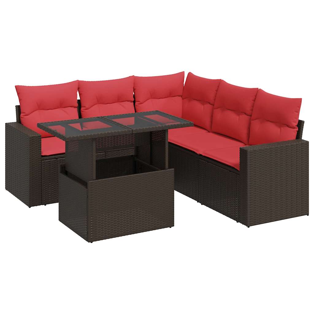 Thumbnail - vidaXL 6-tlg. Garten-Sofagarnitur mit Kissen Braun Poly Rattan Akazie