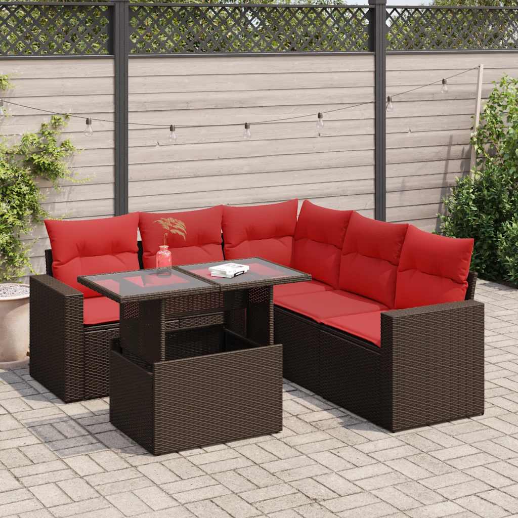 vidaXL 6-tlg. Garten-Sofagarnitur mit Kissen Braun Poly Rattan Akazie