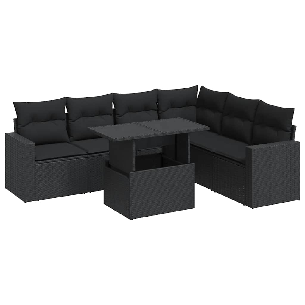 Thumbnail - vidaXL 7-tlg. Garten-Sofagarnitur mit Kissen Schwarz Poly Rattan