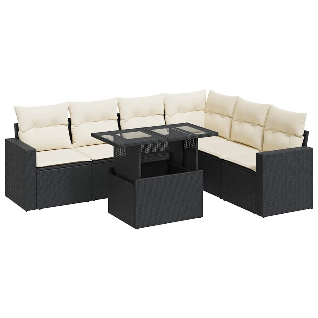 Thumbnail - vidaXL 7-tlg. Garten-Sofagarnitur mit Kissen Schwarz Poly Rattan
