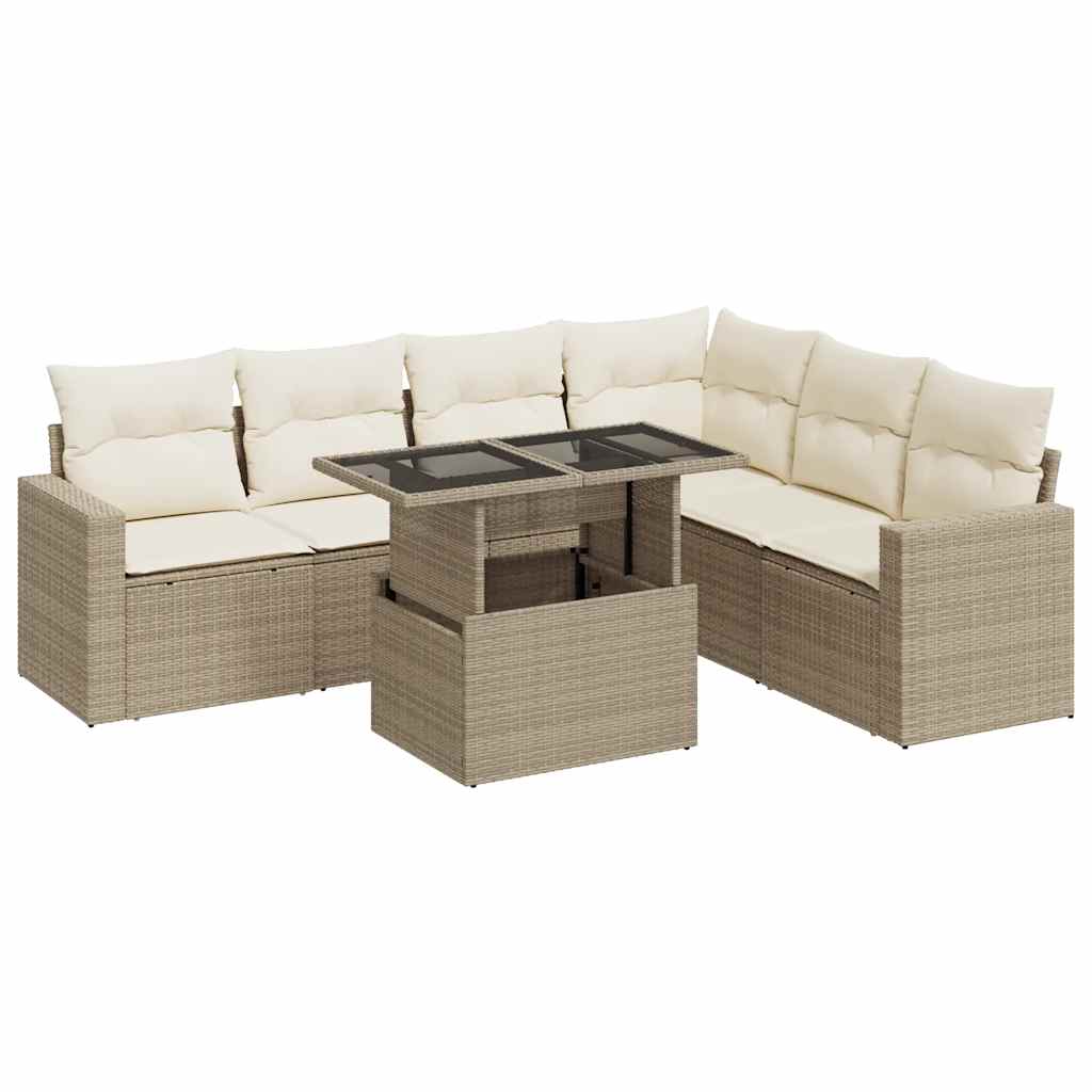 Thumbnail - vidaXL 7-tlg. Garten-Sofagarnitur mit Kissen Beige Poly Rattan