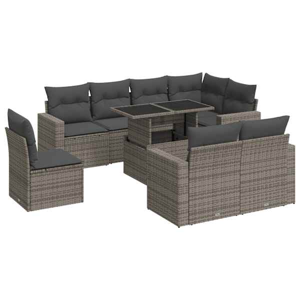 vidaXL 9-osaline aiadiivani komplekt patjadega, hall, pol&uuml;rotang
