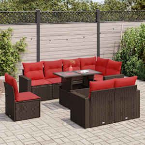 Vrtna sedežna garnitura z blazinami 9-delna rjav ratan/akacija